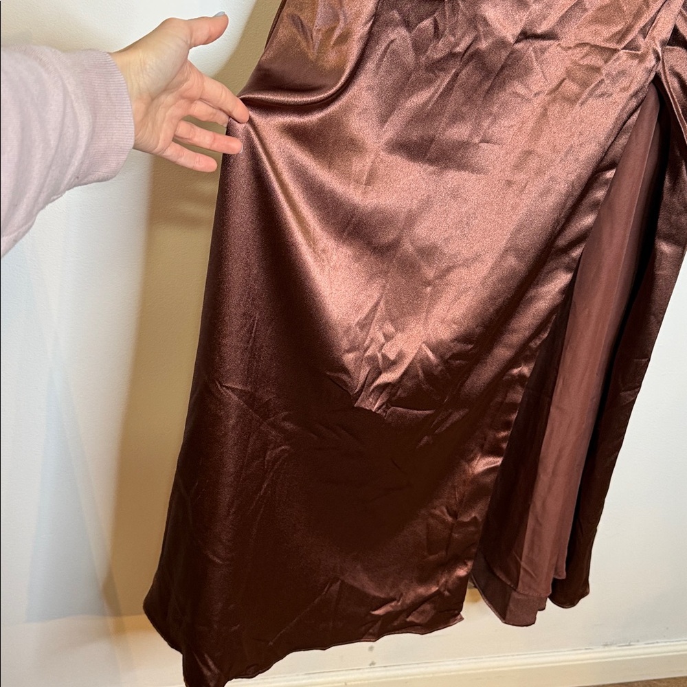 NWOT Azazie Leonis Espresso Mermaid Pleated Stretch Satin Convertible Dress 14 - Picture 5 of 11